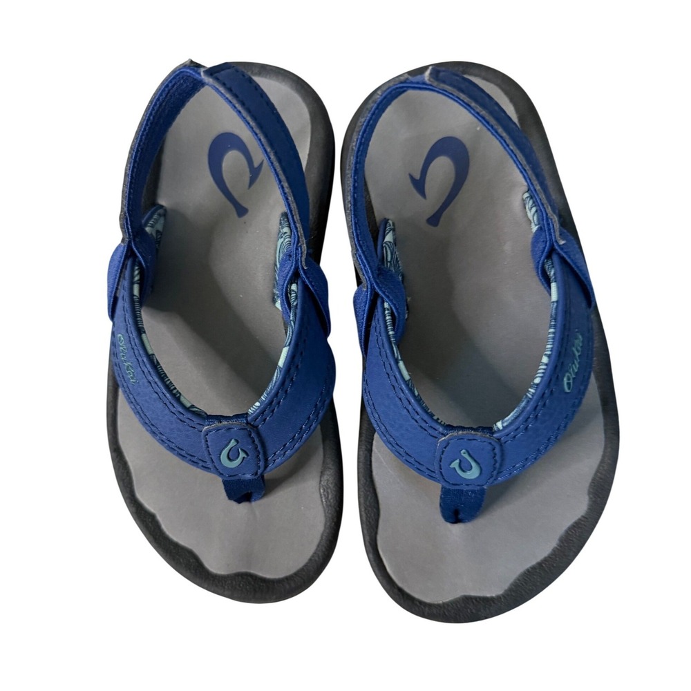 OluKai Ohana Slingback Flipflops Boys 9/10 Blue Gray Summer Vacation Beach Comfy